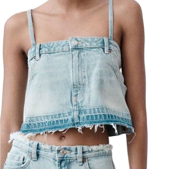 Zara Tops - ZARA Crop Top Size Small Denim Sleeveless Raw Hem New with tags